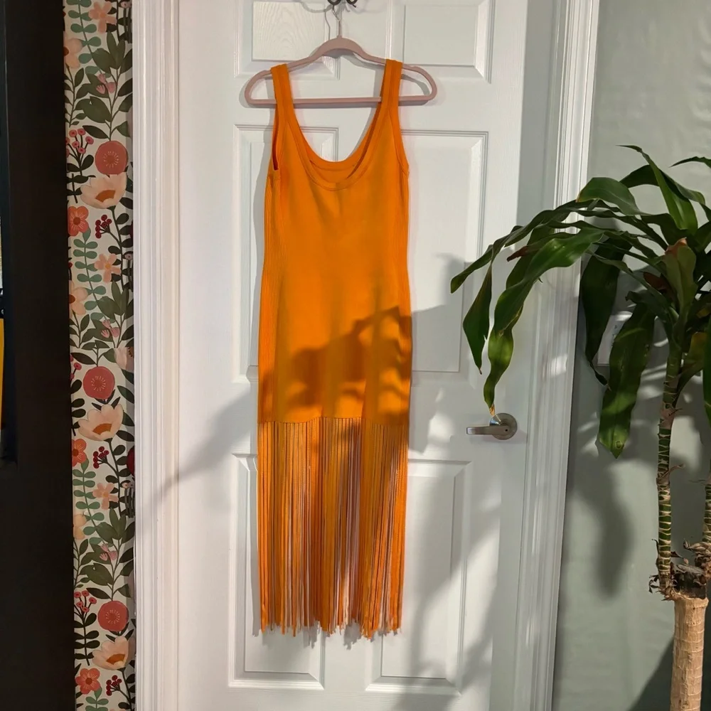SANDRO Malvina Fringe
Midi Dress in orange size 38/ 6 US - Picture 6 of 8